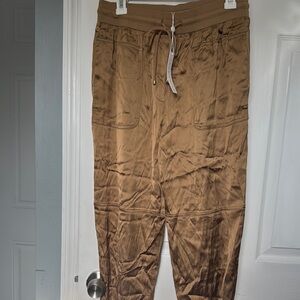 Womens trina turk Brown/khaki satin jogger Pants size large NWT